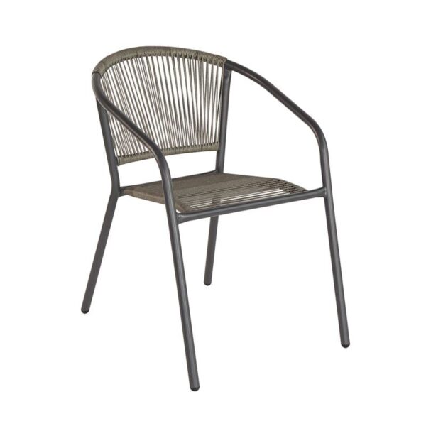 PATTY Πολυθρόνα Στοιβαζόμενη Κήπου, Μέταλλο Βαφή Ανθρακί, PE Rattan Γκρι 54x61x73cm - Image 3