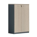 PROGRESS Ντουλάπι Γραφείου Δίφυλλο, 3 Ράφια, Απόχρωση Elm - Sky Grey 80x40x120cm - Image 3