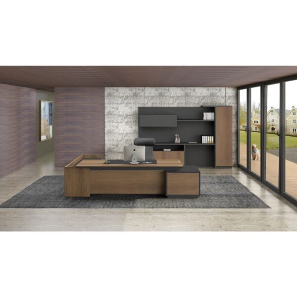 PROLINE Γραφείο Δεξιά Γωνία Απόχρωση Καρυδί Δρυς - Μαύρο 220x90/200x40 (H.76)cm - Image 3