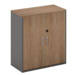 PROLINE Ντουλάπι Γραφείου Χαμηλό, Δίφυλλο, 2 ράφια, Απόχρωση Καρυδί Δρυς - Μαύρο 80x40x75cm - Image 3