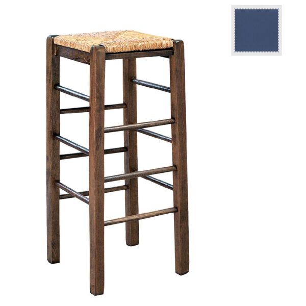 ΤΑΒΕΡΝΑΣ Σκαμπό BAR, Οξιά Εμποτισμός Ανιλίνη Μπλε, Κάθισμα Ψάθα 35x35x80cm - Image 5