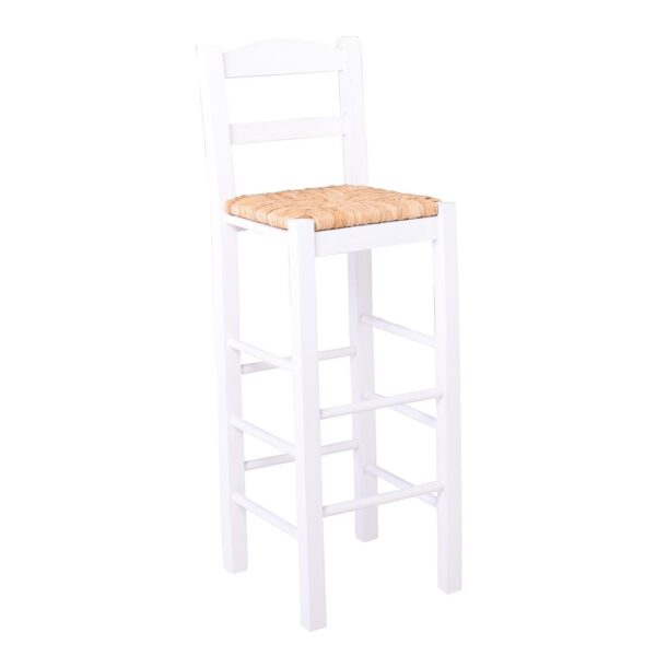 ΣΙΦΝΟΣ Σκαμπό BAR με Πλάτη, Οξιά Εμποτισμός Λάκα Άσπρο, Κάθισμα Ψάθα 36x37x76/107cm - Image 5