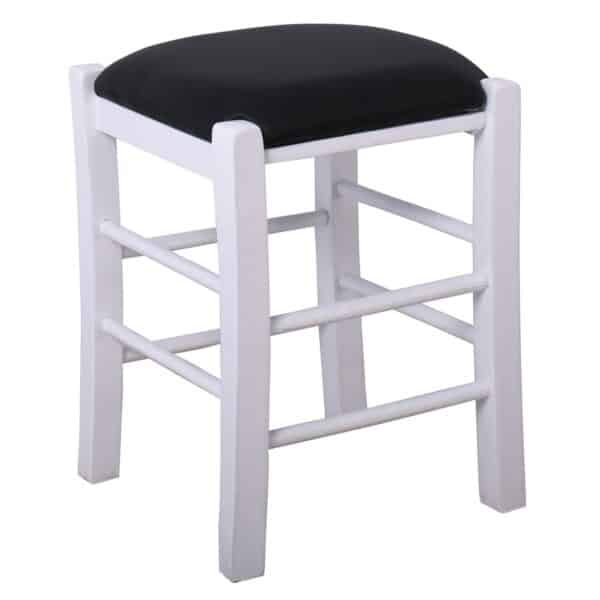 ΤΑΒΕΡΝΑΣ Σκαμπό Βοηθητικό, Οξιά Βαφή Εμποτισμός Λάκα Άσπρο, Κάθισμα Pu Μαύρο 35x35x51cm - Image 5