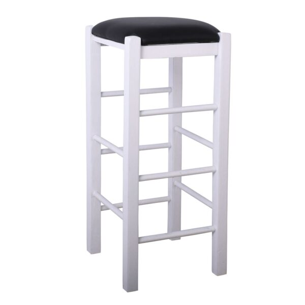 ΤΑΒΕΡΝΑΣ Σκαμπό BAR, Οξιά Βαφή Εμποτισμός Λάκα Άσπρο, Κάθισμα Pu Μαύρο 35x35x81cm - Image 5