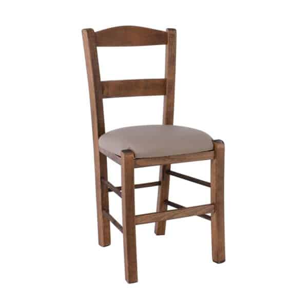 ΣΥΡΟΣ Καρέκλα Οξιά Βαφή Εμποτισμού Καρυδί, Κάθισμα Pu Cappuccino 41x45x88cm - Image 4