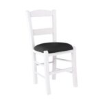 ΣΥΡΟΣ Καρέκλα Οξιά Βαφή Εμποτισμού Λάκα Άσπρο, Κάθισμα Pu Μαύρο 41x45x88cm - Image 4