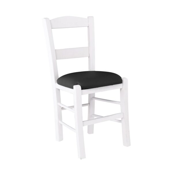ΣΥΡΟΣ Καρέκλα Οξιά Βαφή Εμποτισμού Λάκα Άσπρο, Κάθισμα Pu Μαύρο 41x45x88cm - Image 4