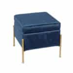 RAY Αποθηκευτικό Σκαμπό, Μέταλλο Βαφή Χρυσό, Ύφασμα Velure, Απόxρωση Μπλε 40x40x37cm - Image 4