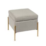 RAY Αποθηκευτικό Σκαμπό, Μέταλλο Βαφή Χρυσό, Ύφασμα Velure, Απόχρωση Γκρι 40x40x37cm - Image 4