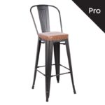 RELIX Σκαμπό Bar-Pro με Πλάτη, Μέταλλο Βαφή Antique Black, Pu Camel 43x48x78/114cm - Image 5