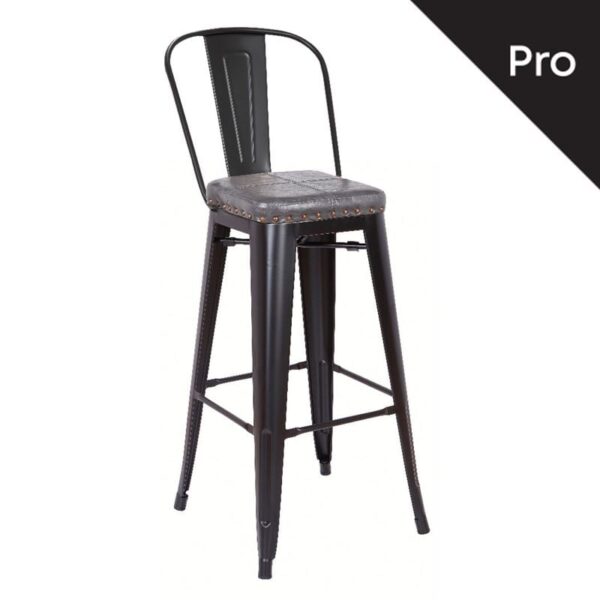 RELIX Σκαμπό Bar-Pro με Πλάτη, Μέταλλο Βαφή Μαύρο Matte, Pu Σκούρο Γκρι 43x48x78/114cm - Image 5