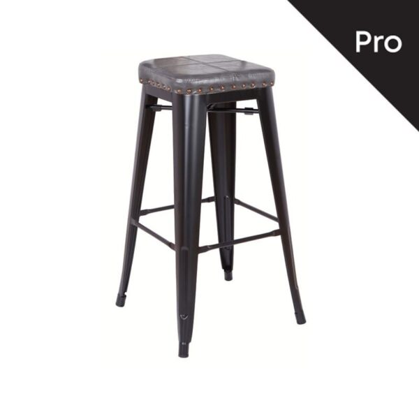 RELIX Σκαμπό Bar-Pro, Στοιβαζόμενο, Μέταλλο Βαφή Μαύρο Matte, Pu Σκούρο Γκρι 43x43x78cm - Image 3