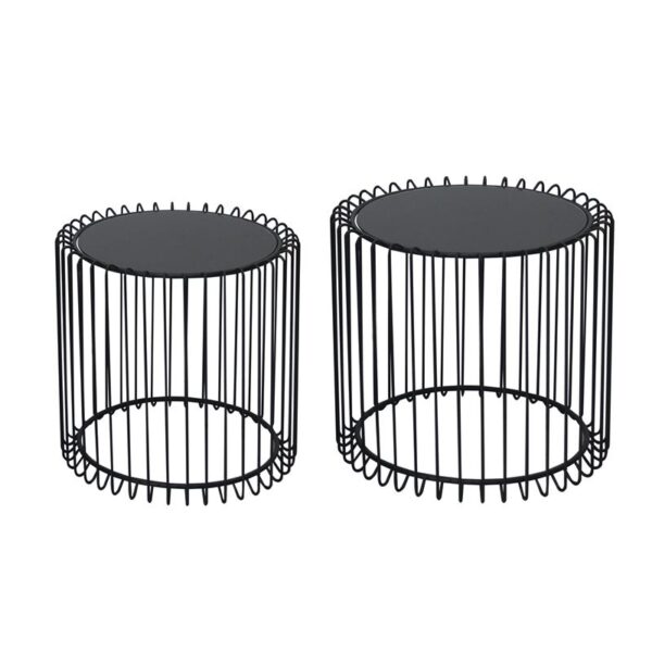 RICO Set-2 Τραπεζάκια Σαλονιού Καθιστικού, Μέταλλο Βαφή Μαύρο, Γυαλί Smoke Φ45 H.40cm + Φ50 H.45cm - Image 3
