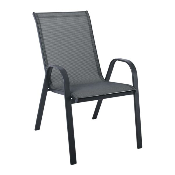 RIO Πολυθρόνα Στοιβαζόμενη Κήπου, Μέταλλο Βαφή Ανθρακί, Textilene Σκούρο Γκρι 54x75x91cm - Image 3
