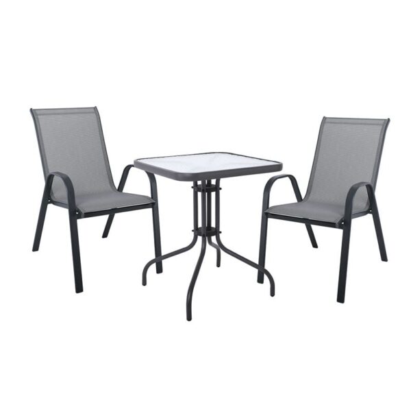 RIO Set Κήπου - Βεράντας: Τραπέζι + 2 Πολυθρόνες Μέταλλο Βαφή Ανθρακί, Textilene Γκρι Table:60x60x70 Chair:55x74x91 - Image 3