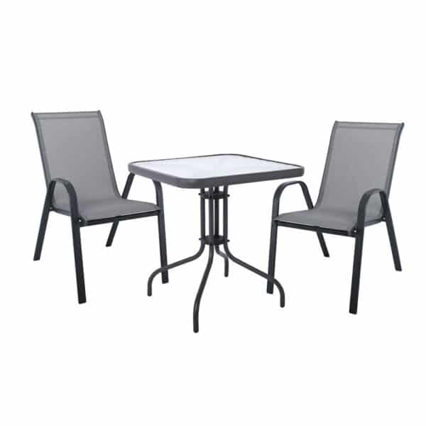 RIO Set Κήπου - Βεράντας: Τραπέζι + 2 Πολυθρόνες Μέταλλο Βαφή Ανθρακί, Textilene Γκρι Table:70x70x70 Chair:55x74x91 - Image 3
