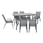 RIO Set Τραπεζαρία Κήπου Μέταλλο Ανθρακί, Textilene Γκρι: Τραπέζι + 6 Πολυθρόνες Table:160x90x71 Armch:55x74x91 - Image 4