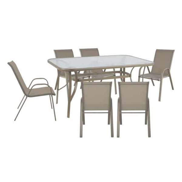 RIO Set Τραπεζαρία Κήπου Μέταλλο Βαφή Μπεζ, Textilene Μπεζ: Τραπέζι + 6 Πολυθρόνες Table:150x90x71 Armch:55x74x91 - Image 4