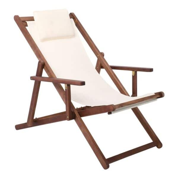 Σαιζ-Λόνγκ - Ξαπλώστρα με Μπράτσα 3 Θέσεων Acacia - Ύφασμα Εκρού Water Repellent 66x104x75cm - Image 5