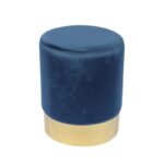 SOL Σκαμπό Βοηθητικό, Χρώμιο Χρυσό, Ύφασμα Velure Απόχρωση Μπλε Φ37x44cm - Image 3