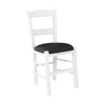 ΣΥΡΟΣ Καρέκλα Οξιά Βαφή Εμποτισμού Λάκα Άσπρο, Κάθισμα Pu Μαύρο 41x45x88cm - Image 3