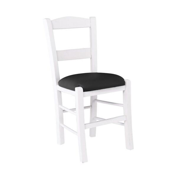 ΣΥΡΟΣ Καρέκλα Οξιά Βαφή Εμποτισμού Λάκα Άσπρο, Κάθισμα Pu Μαύρο 41x45x88cm - Image 3