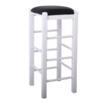 ΤΑΒΕΡΝΑΣ Σκαμπό BAR, Οξιά Βαφή Εμποτισμός Λάκα Άσπρο, Κάθισμα Pu Μαύρο 35x35x81cm - Image 4