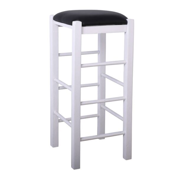 ΤΑΒΕΡΝΑΣ Σκαμπό BAR, Οξιά Βαφή Εμποτισμός Λάκα Άσπρο, Κάθισμα Pu Μαύρο 35x35x81cm - Image 4