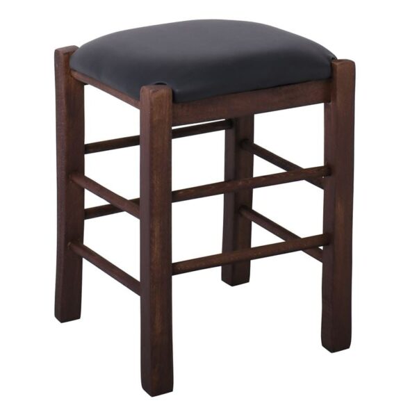 ΤΑΒΕΡΝΑΣ Σκαμπό Βοηθητικό, Οξιά Βαφή Εμποτισμός Καρυδί, Κάθισμα Pu Μαύρο 35x35x51cm - Image 4