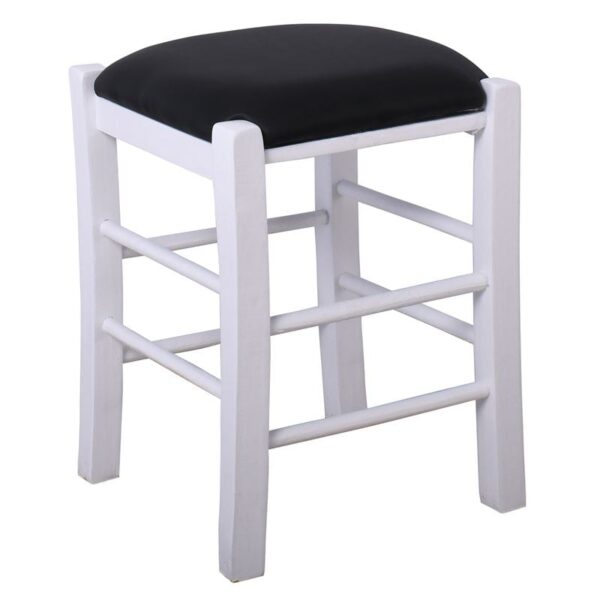 ΤΑΒΕΡΝΑΣ Σκαμπό Βοηθητικό, Οξιά Βαφή Εμποτισμός Λάκα Άσπρο, Κάθισμα Pu Μαύρο 35x35x51cm - Image 4
