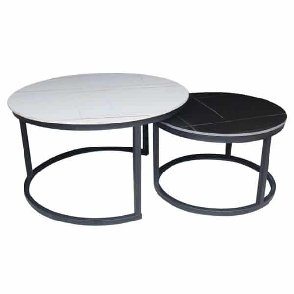 TERRY Set2 Τραπεζάκια Σαλονιού , Μέταλλο Βαφή Μαύρο, Sintered Stone White-Black Marble Φ.80 H.48cm + Φ.60 H.40cm - Image 3