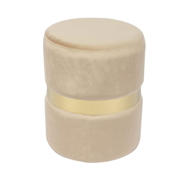 TOMMY Σκαμπό Βοηθητικό, Χρώμιο Χρυσό, Ύφασμα Velure Απόχρωση Μπεζ Φ35cm Η.43cm - Image 3