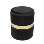 TOMMY Σκαμπό Βοηθητικό, Χρώμιο Χρυσό, Ύφασμα Velure Απόχρωση Μαύρο Φ35cm Η.43cm - Image 3