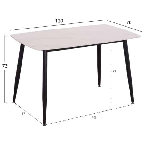 ΤΡΑΠΕΖΙ RAVEN HM9854.01 ΚΕΡΑΜΙΚΟ TOP ΜΑΤ ΛΕΥΚΟ ΜΑΡΜΑΡΟ-ΜΑΥΡΟ ΜΕΤΑΛΛΟ 120x70x73Υεκ. - Image 2