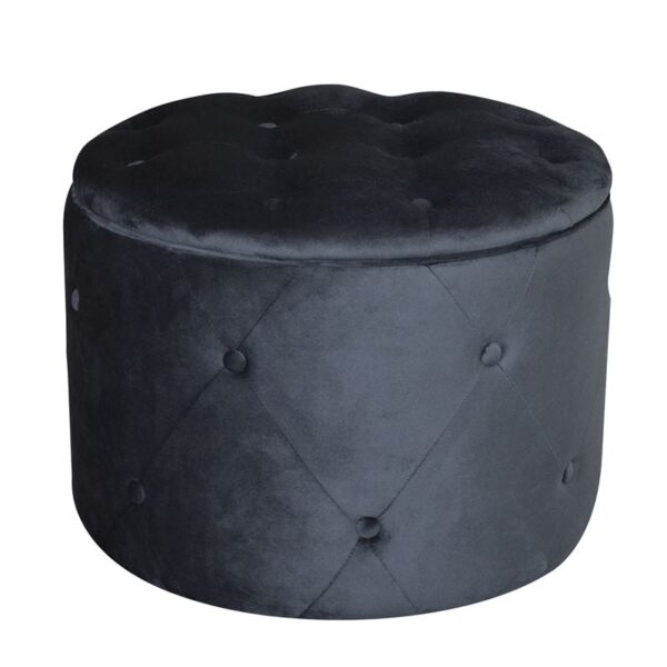 TRAVIS Σκαμπό Αποθηκευτικό, Ύφασμα Velure Απόχρωση Μαύρο Φ60cm H.45cm - Image 4