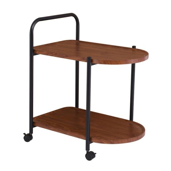 TROLLEY - Βοηθητικό Τραπεζάκι Μέταλλο Βαφή Μαύρο, MDF with PVC Απόχρωση Καρυδί 60x38x65cm - Image 4