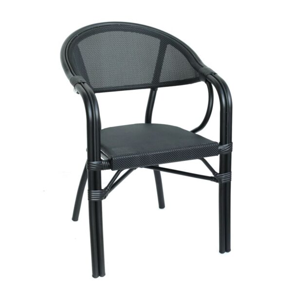 VEGERA Πολυθρόνα Dining Αλουμίνιο Βαφή Μαύρο Textilene Μαύρο, Στοιβαζόμενη 57x58x83cm - Image 4