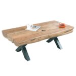 VILLAGE Τραπεζάκι Σαλονιού Καθιστικού, Μέταλλο Βαφή Μαύρο, Ξύλο Ακακία Φυσικό 118x60x40cm - Image 3