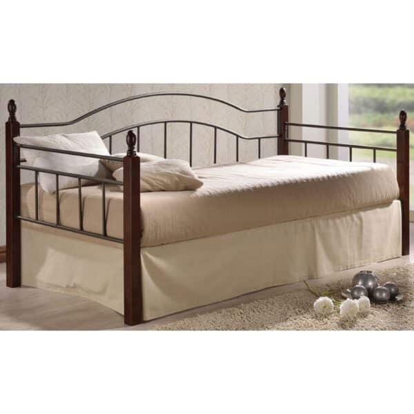 VINCENT Daybed Κρεβάτι Μονό Μέταλλο Βαφή Μαύρο, Ξύλο Καρυδί 98x201x99cm για Στρώμα 90x190 - Image 3