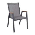 VIRNA Πολυθρόνα Κήπου Βεράντας, Μέταλλο Βαφή Ανθρακί Textilene Γκρι,Polywood Φυσικό 56x63x90cm - Image 7