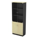 ΒΙΒΛΙΟΘΗΚΗ Γραφείου με Πόρτες Γυάλινες, Ντουλάπι Δίφυλλο, Απόχρωση Dark Grey - Beech 80x40x211cm - Image 3