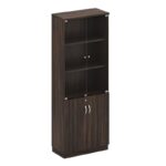 ΒΙΒΛΙΟΘΗΚΗ Γραφείου με Πόρτες Γυάλινες, Ντουλάπι Δίφυλλο Απόχρωση Σκούρο Καρυδί 80x40x211cm - Image 3