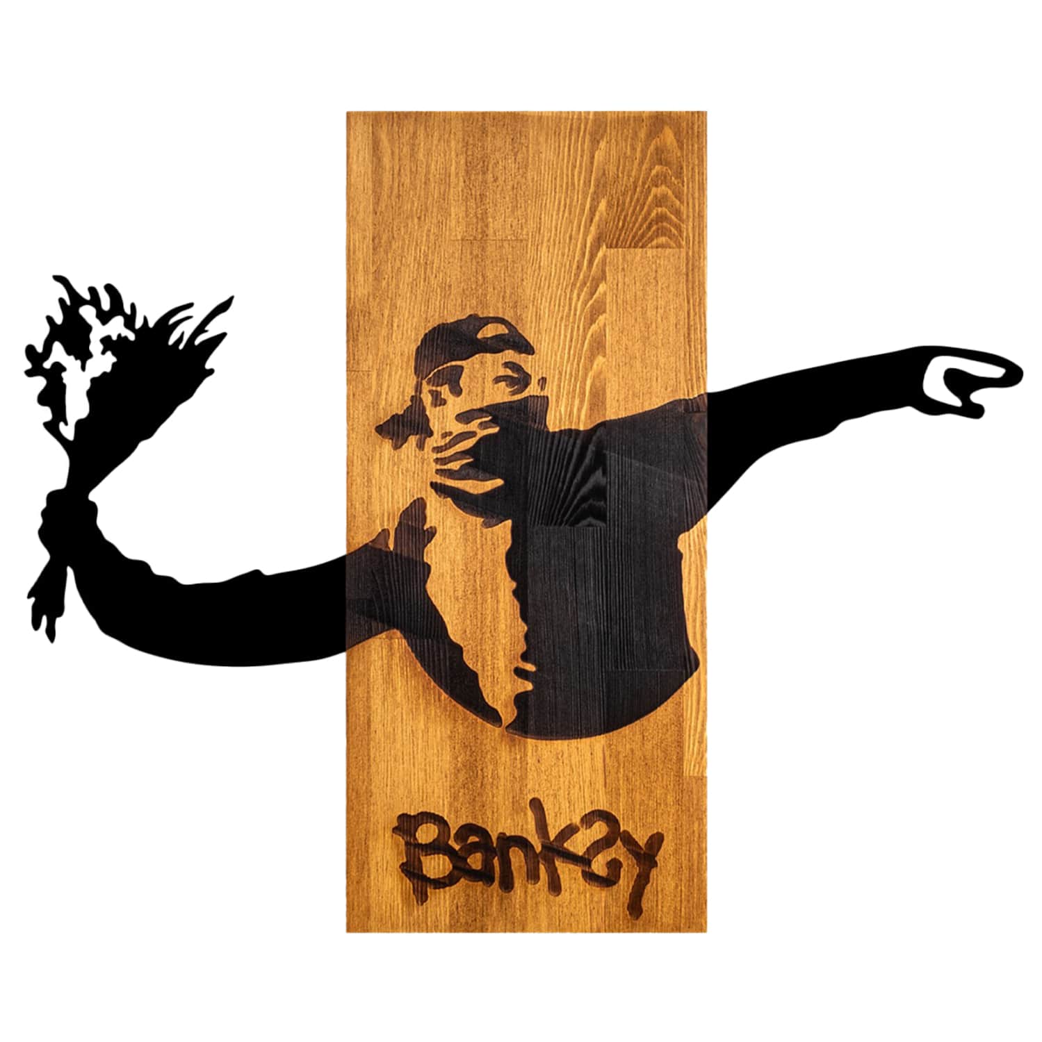 HM4757 ΔΙΑΚΟΣΜΗΤΙΚΟ ΤΟΙΧΟΥ BANKSY HM4757-ΦΥΛΛΑ ΜΕΤΑΛΛΟΥ ΜΑΥΡΑ-ΞΥΛΟ 69x3(βάθος)x58Υεκ. - Image 1