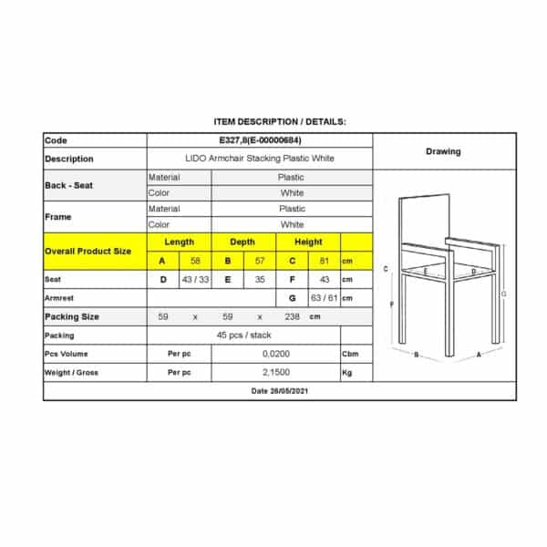 LIDO Πολυθρόνα Τραπεζαρίας Κήπου - Βεράντας Στοιβαζόμενη, PP Απόχρωση Άσπρo 58x57x81cm - Image 16