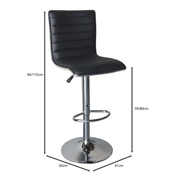 ALFI Σκαμπό BAR με Πλάτη, Βάση Χρώμιο, PU Μαύρο, Ρύθμιση Ύψους, Περιστρεφόμενο 41x50x59/94-80/115cm - Image 9