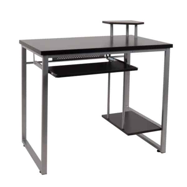 ΓΡΑΦΕΙΟ με Βάση Η/Υ και Ράφι Πληκτρολογίου, Μέταλλο Βαφή Silver, MDF απόχρωση Wenge 85x55x76/87cm - Image 6