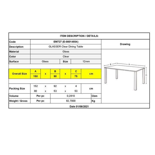 GLASSER Τραπέζι - Γραφείο Διάφανο Γυαλί 12mm 150x90x75cm - Image 9