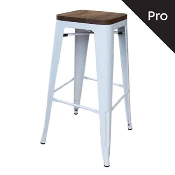 RELIX Wood Σκαμπό Bar-Pro, Στοιβαζόμενο, Μέταλλο Βαφή Άσπρο, Κάθισμα Dark Oak 43x43 H.76cm - Image 6