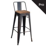 RELIX Wood Σκαμπό Bar-Pro με Πλάτη, Μέταλλο Βαφή Antique Black, Απόχρωση Ξύλου Dark Oak 44x44x75/100cm - Image 6