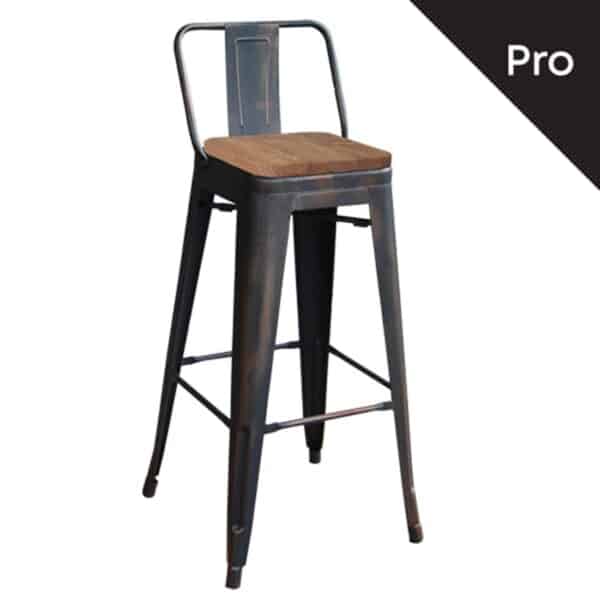 RELIX Wood Σκαμπό Bar-Pro με Πλάτη, Μέταλλο Βαφή Antique Black, Απόχρωση Ξύλου Dark Oak 44x44x75/100cm - Image 6